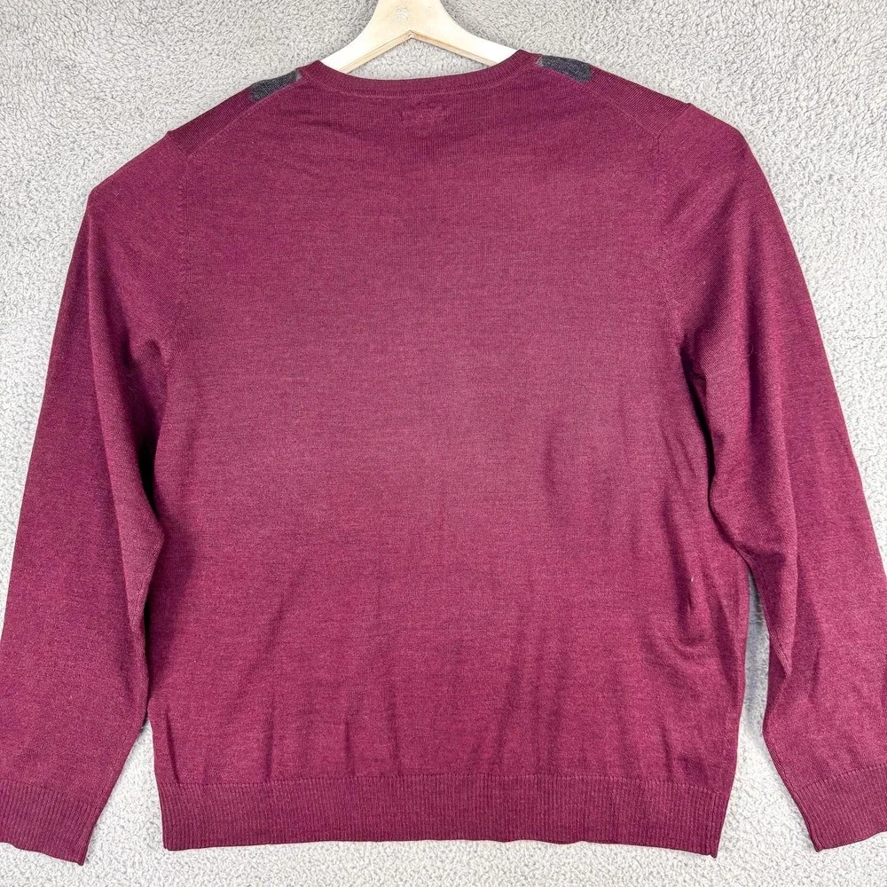 Apt 9 Sweater Mens 2XL Burgundy Merino Wool Argyle V‎ Neck Long Sleeve Kohls